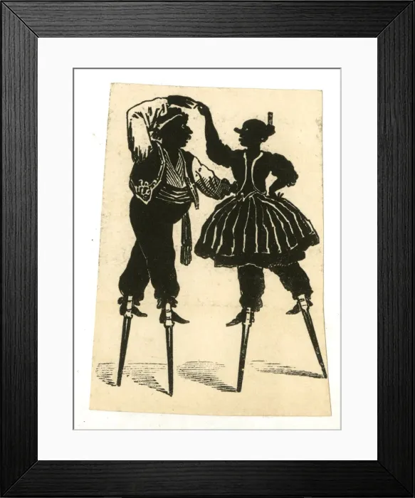 Framed Print : Silhouette, Circus Stilt Walkers dancing