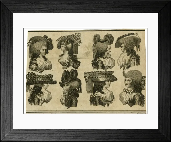 Framed Print : Elegant and fashionable ladies headdresses and hats Framed Print : Elegant and fashionable ladies headdresses and hats