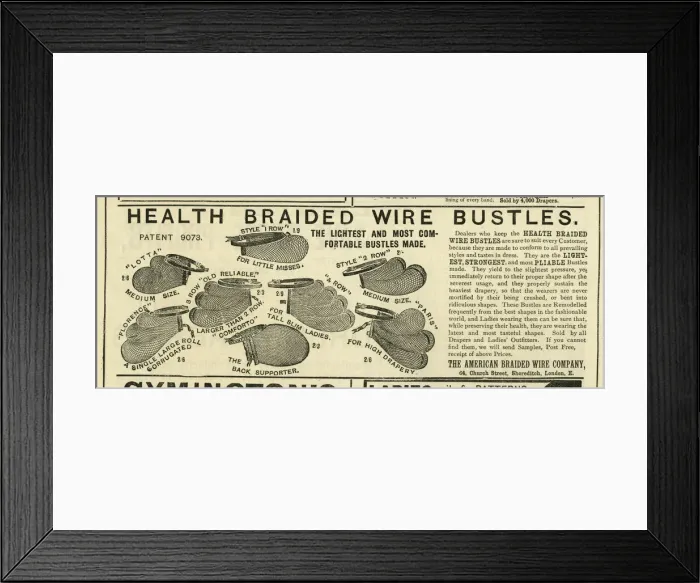 Framed Print : Advert, Health Braided Wire Bustles Framed Print : Advert, Health Braided Wire Bustles