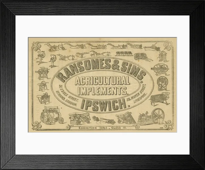 Framed Print : Advert, Ransomes and Sims, Agricultural Implements Framed Print : Advert, Ransomes and Sims, Agricultural Implements