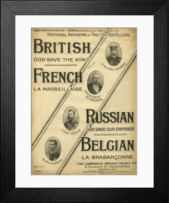 Framed Print : Music cover, National Anthems of the Allies, WW1 Framed Print : Music cover, National Anthems of the Allies, WW1