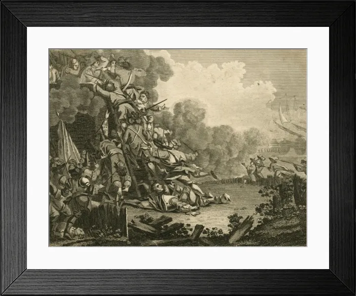 Framed Print : The Storming of the Castle of St Salvador 1705 Framed Print : The Storming of the Castle of St Salvador 1705