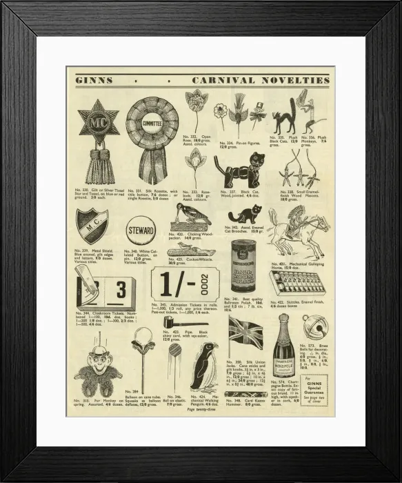 Framed Print : Victor G Ginn catalogue, Carnival Novelties Framed Print : Victor G Ginn catalogue, Carnival Novelties