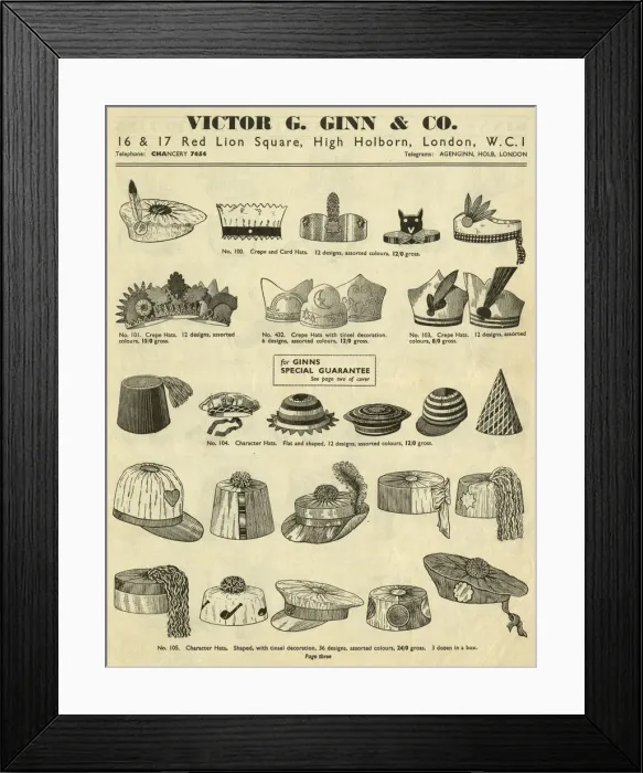 Framed Print : Victor G Ginn catalogue, Crepe Paper Party Hats