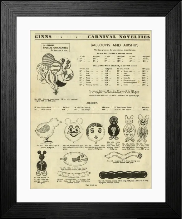 Framed Print : Victor G Ginn catalogue, Novelty Balloons Framed Print : Victor G Ginn catalogue, Novelty Balloons