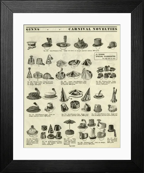 Framed Print : Victor G Ginn catalogue, Novelty Party Hats Framed Print : Victor G Ginn catalogue, Novelty Party Hats