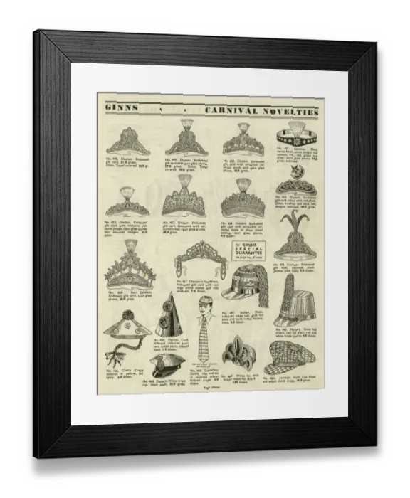Framed Print : Victor G Ginn catalogue, Novelty Party Hats and Diadems Framed Print : Victor G Ginn catalogue, Novelty Party Hats and Diadems