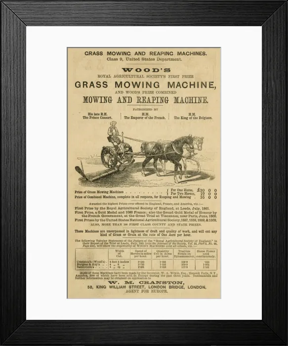 Framed Print : Advert, Woods Grass Mowing Machine Framed Print : Advert, Woods Grass Mowing Machine