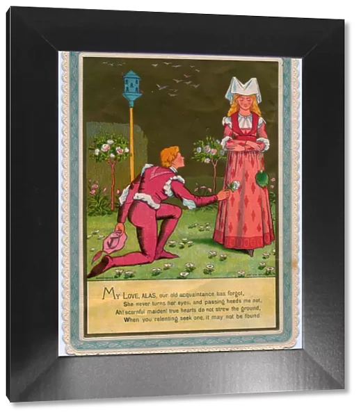 Medieval couple in a garden on a Valentine card