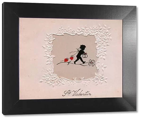 Silhouette of a cupid on a French Valentine card