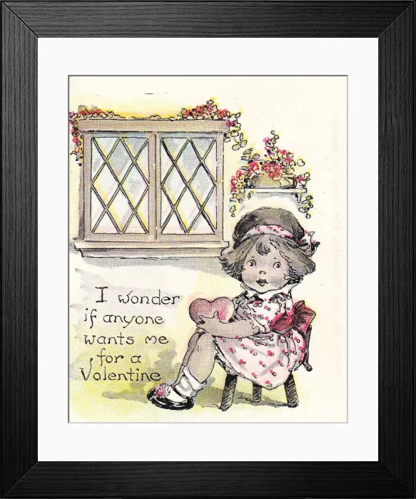 Framed Print : Little girl on a comic Valentine card Framed Print : Little girl on a comic Valentine card