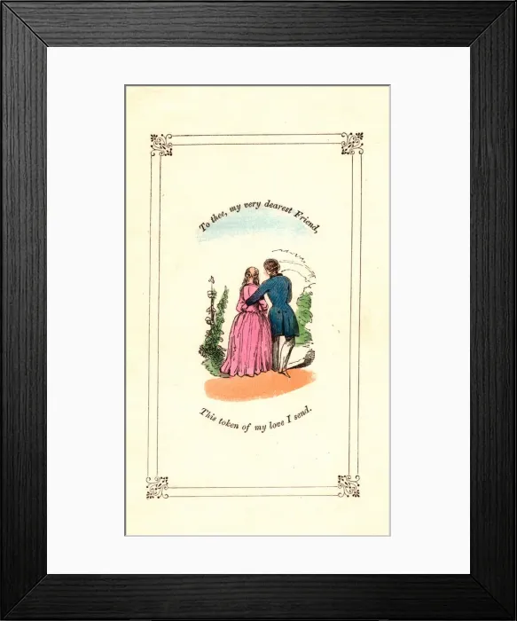 Framed Print : Couple in a garden on a Valentine card Framed Print : Couple in a garden on a Valentine card