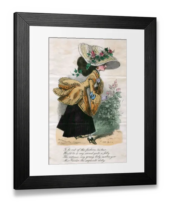 Framed Print : Woman in an oversized hat on a comic greetings card Framed Print : Woman in an oversized hat on a comic greetings card