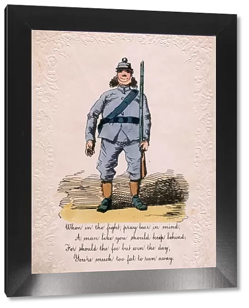 Overweight soldier on a comic greetings card