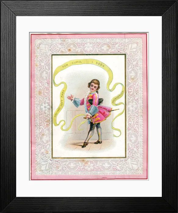 Framed Print : Soldier home from the war on a Valentine card Framed Print : Soldier home from the war on a Valentine card