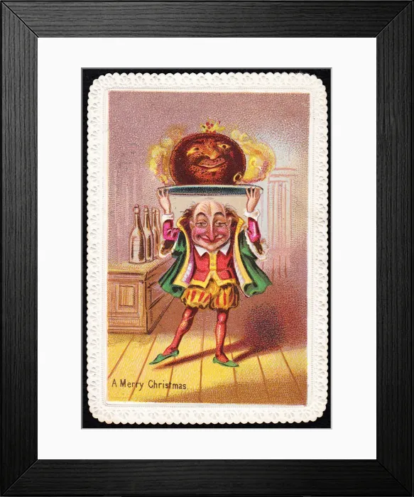 Framed Print : Man with smiling pudding on a Christmas card Framed Print : Man with smiling pudding on a Christmas card