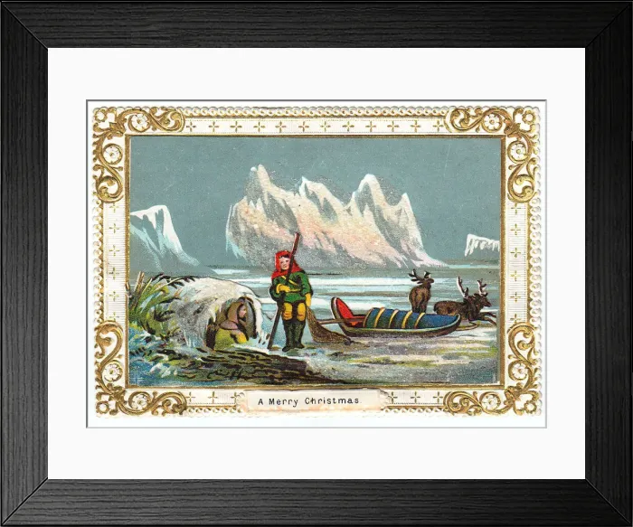 Framed Print : Eskimos in the snow on a Christmas card Framed Print : Eskimos in the snow on a Christmas card