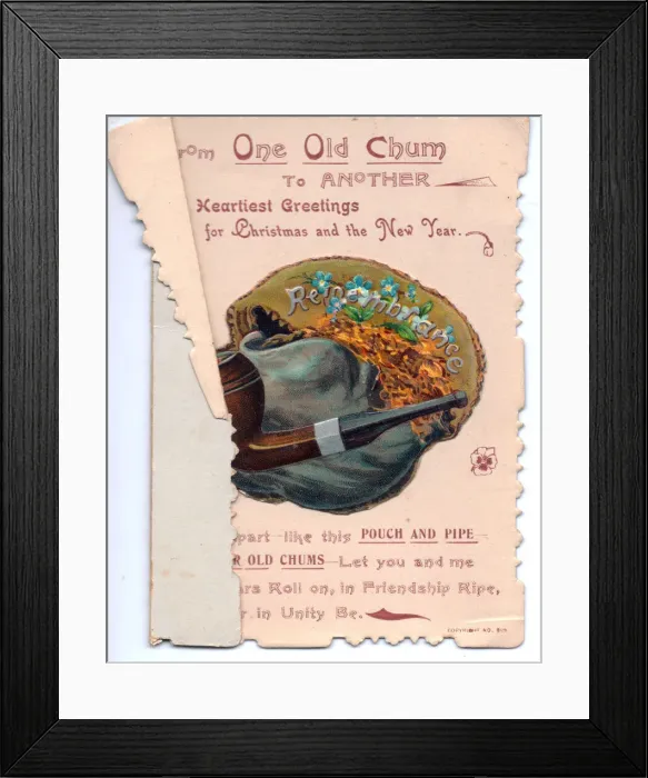 Framed Print : Pipe and tobacco pouch on a Christmas and New Year card Framed Print : Pipe and tobacco pouch on a Christmas and New Year card