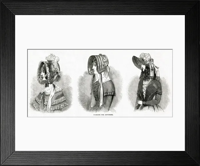 Framed Print : Fashionable bonnets for September 1844 Framed Print : Fashionable bonnets for September 1844