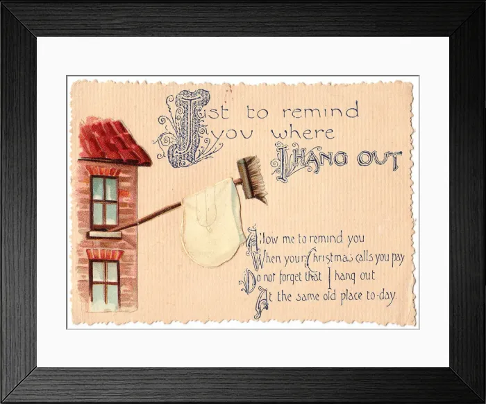 Framed Print : Sweeping brush with comic verse on a Christmas card Framed Print : Sweeping brush with comic verse on a Christmas card