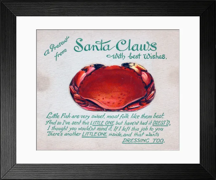 Framed Print : Crab with comic verse on a Christmas card Framed Print : Crab with comic verse on a Christmas card