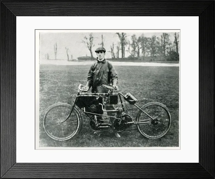 Framed Print : Charles Jarrott with early racing motor bicycle Framed Print : Charles Jarrott with early racing motor bicycle
