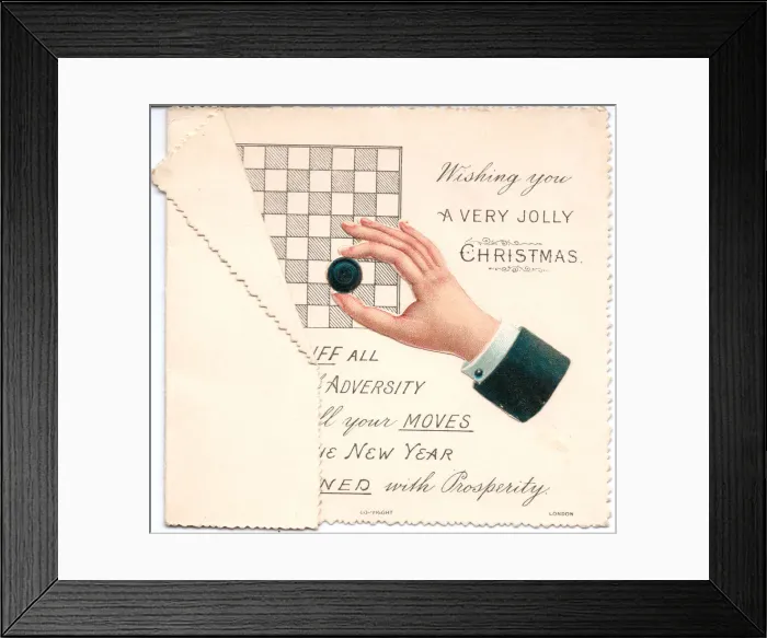 Framed Print : Draughts board with comic verse on a Christmas card Framed Print : Draughts board with comic verse on a Christmas card