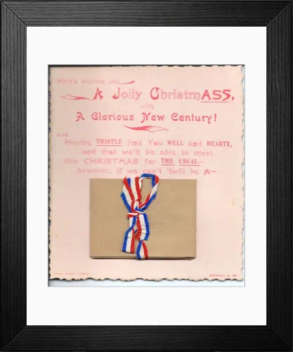 Framed Print : Red, white and blue ribbon on a Christmas and New Year card Framed Print : Red, white and blue ribbon on a Christmas and New Year card