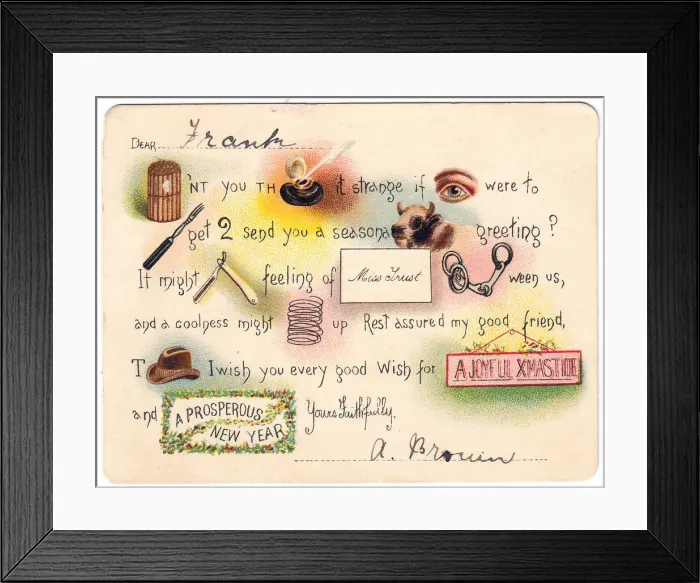 Framed Print : Comic pictogram on a Christmas and New Year card Framed Print : Comic pictogram on a Christmas and New Year card