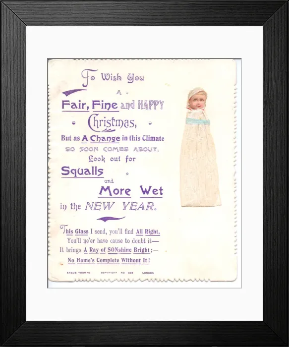 Framed Print : Baby with comic verse on a Christmas and New Year card Framed Print : Baby with comic verse on a Christmas and New Year card