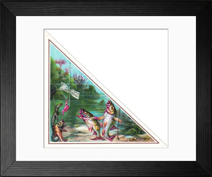 Framed Print : Fish staring at worm on hook on a triangular Christmas card Framed Print : Fish staring at worm on hook on a triangular Christmas card