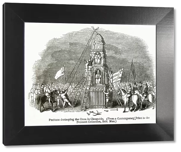 Puritans destroying the Eleanor cross in Cheapside