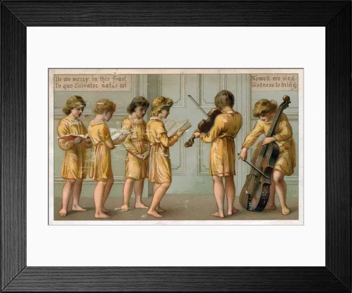 Framed Print : Choirboys and musicians on a Christmas card Framed Print : Choirboys and musicians on a Christmas card