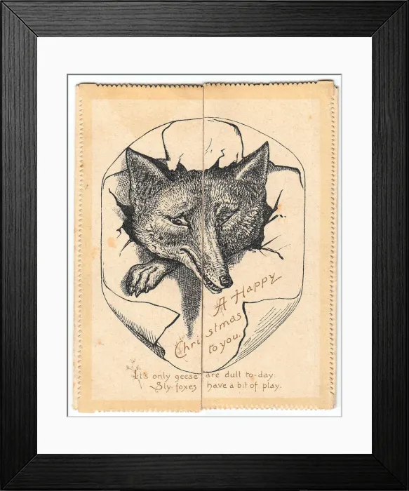 Framed Print : Foxs head with verse on a Christmas card Framed Print : Foxs head with verse on a Christmas card