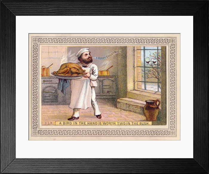 Framed Print : Chef with roast turkey on a Christmas card Framed Print : Chef with roast turkey on a Christmas card