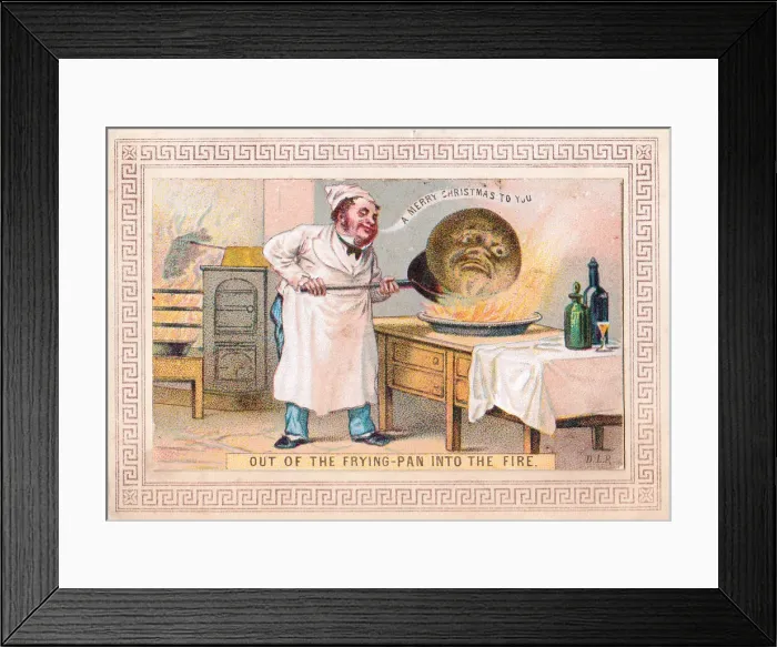 Framed Print : Chef with pudding on a Christmas card Framed Print : Chef with pudding on a Christmas card