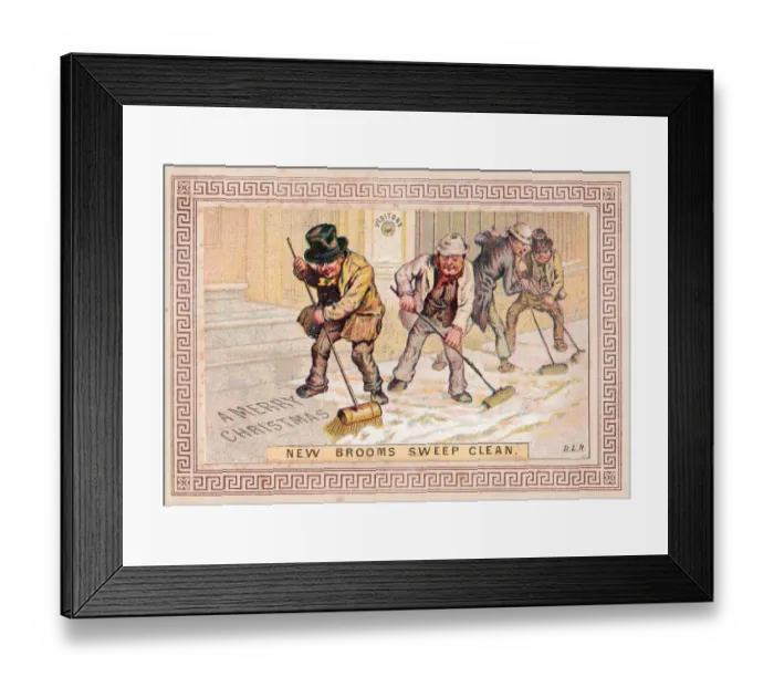 Framed Print : Workmen sweeping snow on a Christmas card Framed Print : Workmen sweeping snow on a Christmas card
