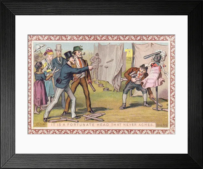 Framed Print : Men at a fairground on a Christmas and New Year card Framed Print : Men at a fairground on a Christmas and New Year card