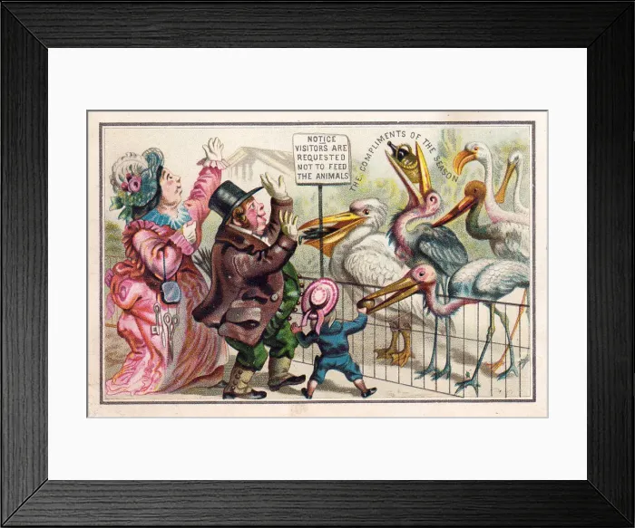 Framed Print : People at the zoo on a Christmas card Framed Print : People at the zoo on a Christmas card