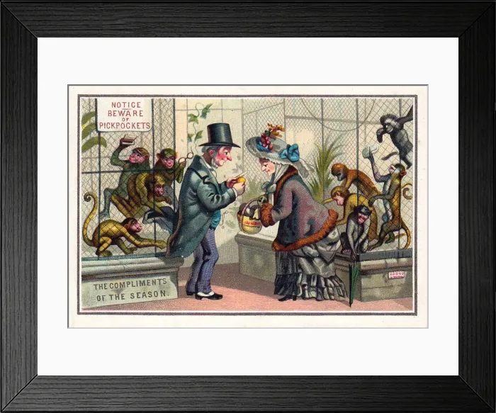 Framed Print : People at the zoo on a Christmas card Framed Print : People at the zoo on a Christmas card