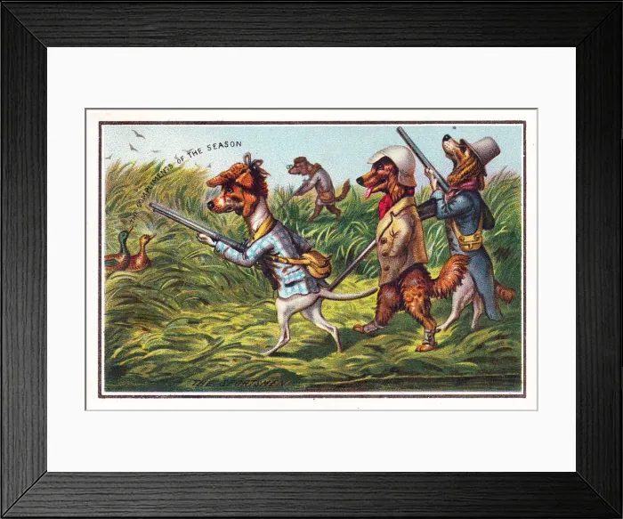 Framed Print : Dogs out hunting on a Christmas card Framed Print : Dogs out hunting on a Christmas card