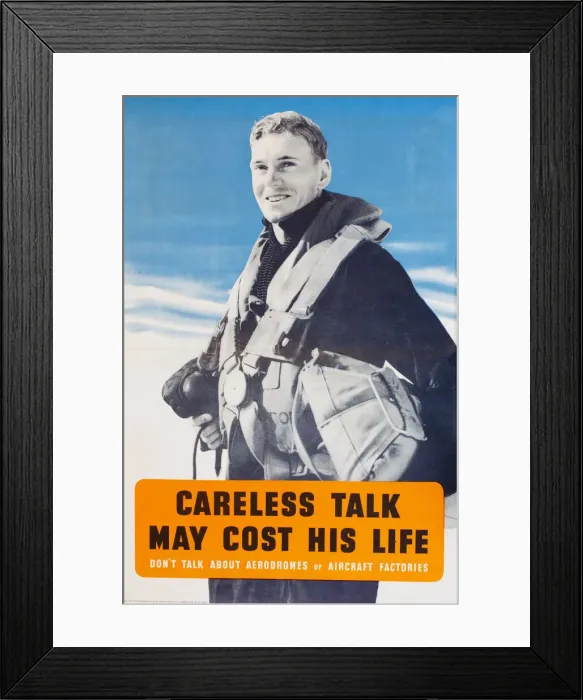 Framed Print : Poster, Careless Talk May Cost His Life, WW2 Framed Print : Poster, Careless Talk May Cost His Life, WW2