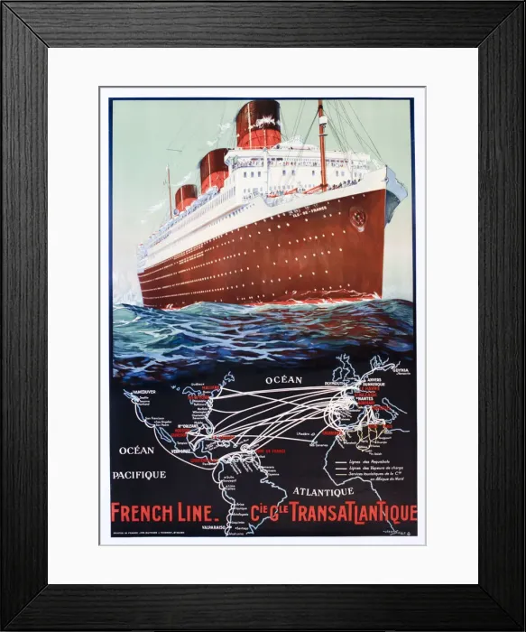 Framed Print : Poster, French Line, transatlantic cruise liner Framed Print : Poster, French Line, transatlantic cruise liner