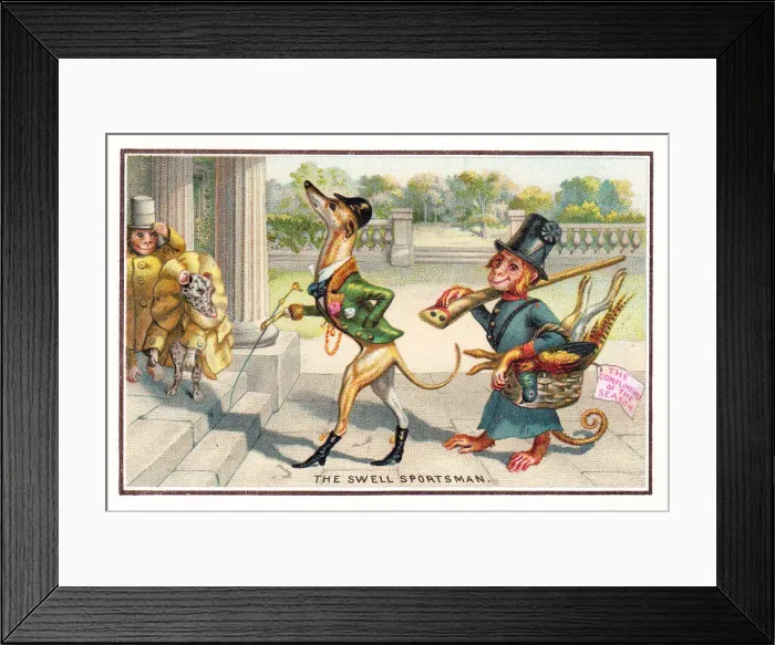 Framed Print : Monkeys and dogs on a Christmas card Framed Print : Monkeys and dogs on a Christmas card