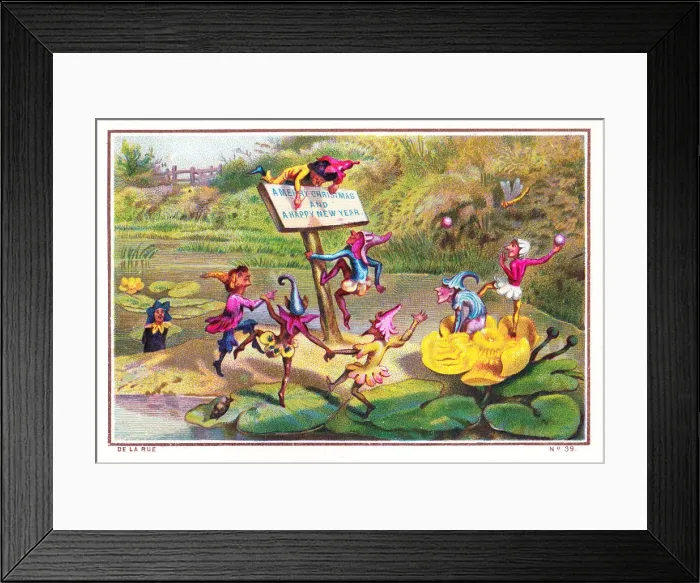 Framed Print : Goblins on a river on a Christmas and New Year card Framed Print : Goblins on a river on a Christmas and New Year card