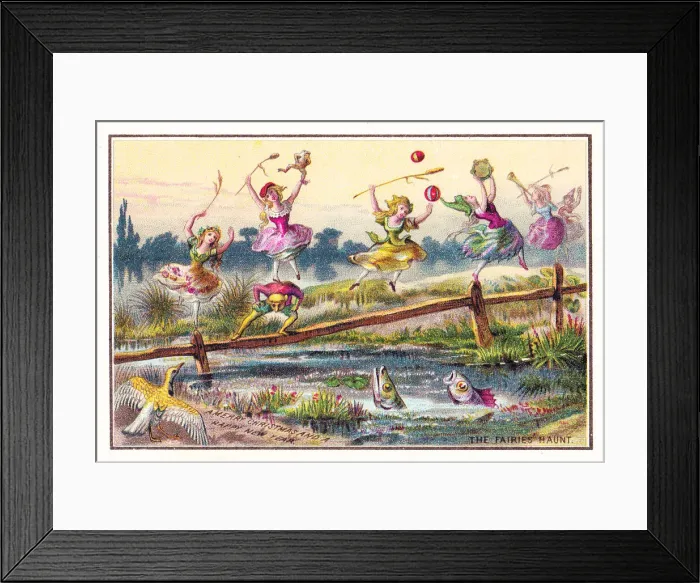 Framed Print : Fairies dancing on a Christmas and New Year card Framed Print : Fairies dancing on a Christmas and New Year card