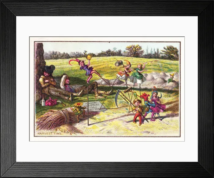 Framed Print : Fairies in a field on a Christmas and New Year card Framed Print : Fairies in a field on a Christmas and New Year card