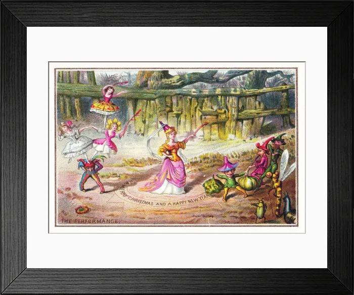 Framed Print : Fairies performing on a Christmas and New Year card