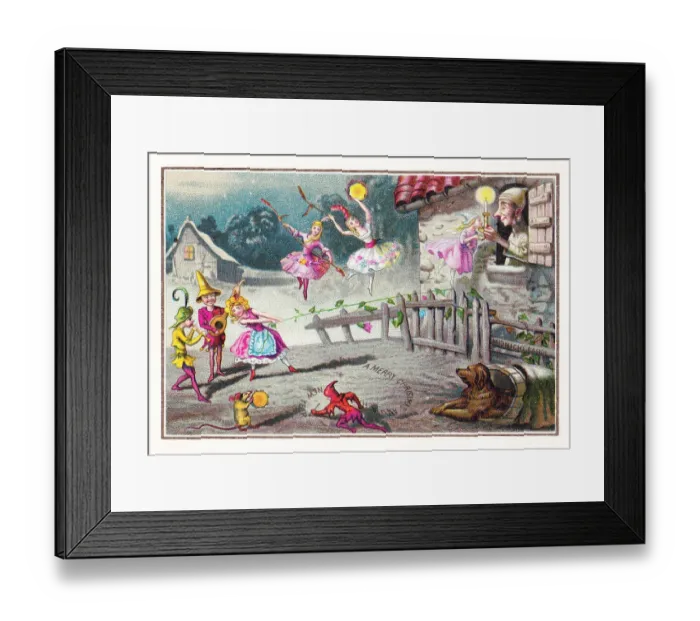 Framed Print : Fairies at midnight on a Christmas and New Year card Framed Print : Fairies at midnight on a Christmas and New Year card