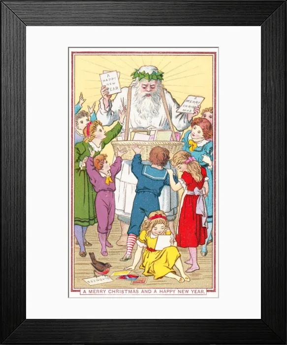 Framed Print : Children receiving cards from Father Christmas Framed Print : Children receiving cards from Father Christmas